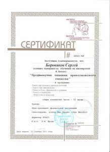 Сертификат. Продвинутые техники эриксоновского гипноза. Жан Беккио. Боровиков Сергей Юрьевич. 2011