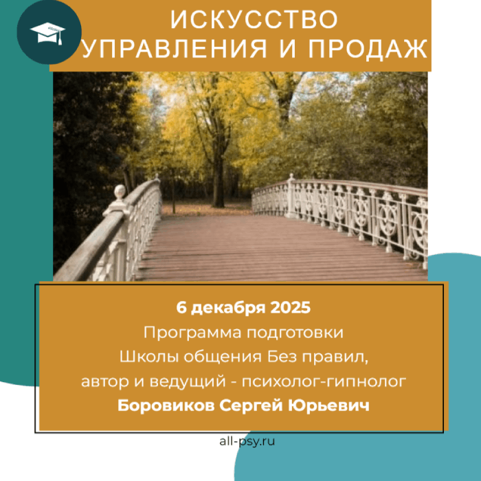 Обучение Искусству управления и продаж - мост в успешную жизнь. Психолог Боровиков Сергей Юрьевич